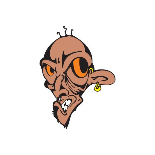 Cartoon face graffiti sticker with yellow eyes and orange-brown skin