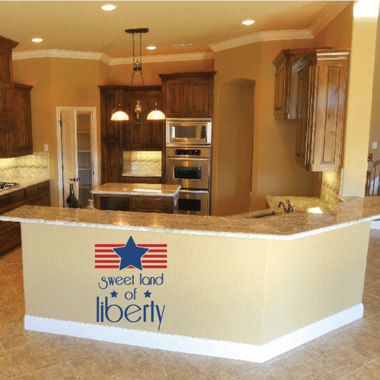 Die-cut liberty star decal: 'Sweet land of liberty' text with blue/red emblem