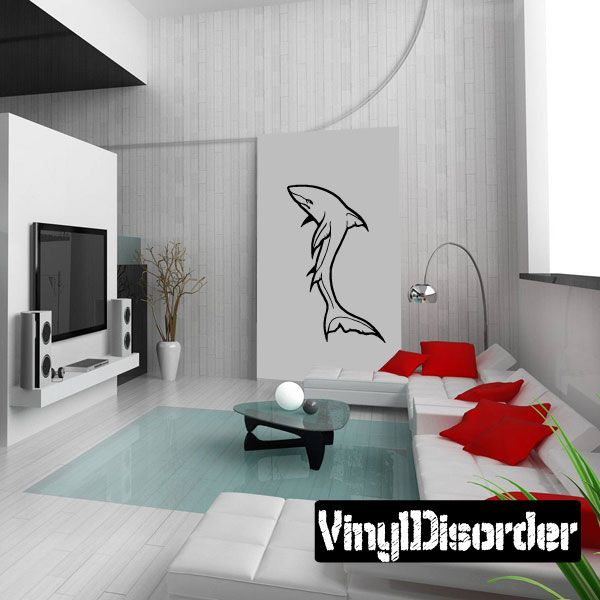 White-tip shark vinyl wall decal, black outline silhouette