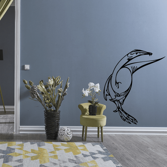Gallimimus wall decal with black line-art dinosaur-bird silhouette on light surface