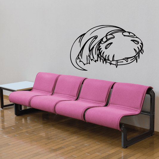 Black outline swimming dinosaur decal with open mouth and curled tail fin