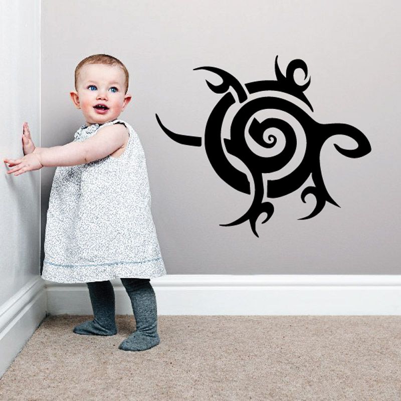 Swirl abstract turtle wall decal, black spiral shell with decorative curls