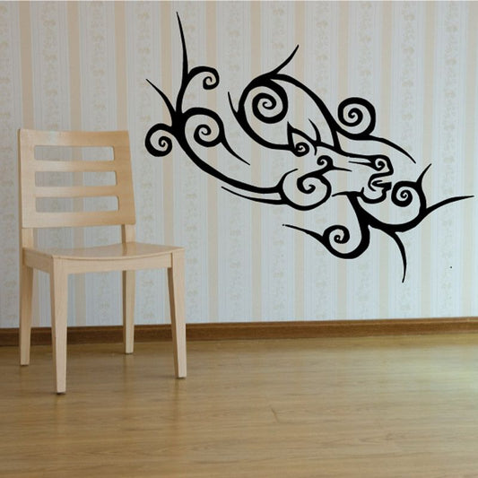 Black horse head decal with spiky mane and swirling tribal details