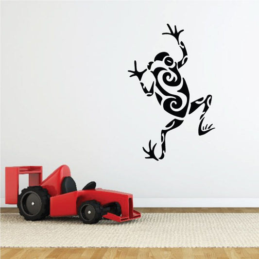 Black swirl tree frog decal, curled ornamental wall sticker