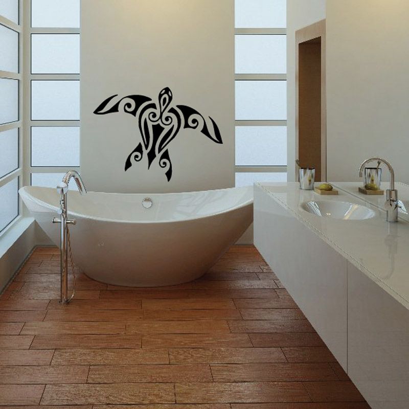 Sea turtle decal with swirling fin pattern, black vinyl wall sticker