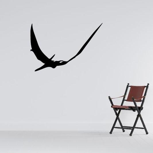 Swooping pteranodon wall decal, black dinosaur silhouette
