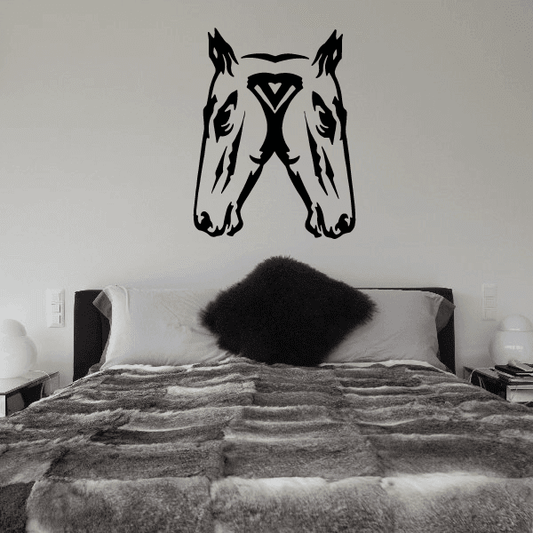 Symmetrical double horse head wall decal, black graphic design