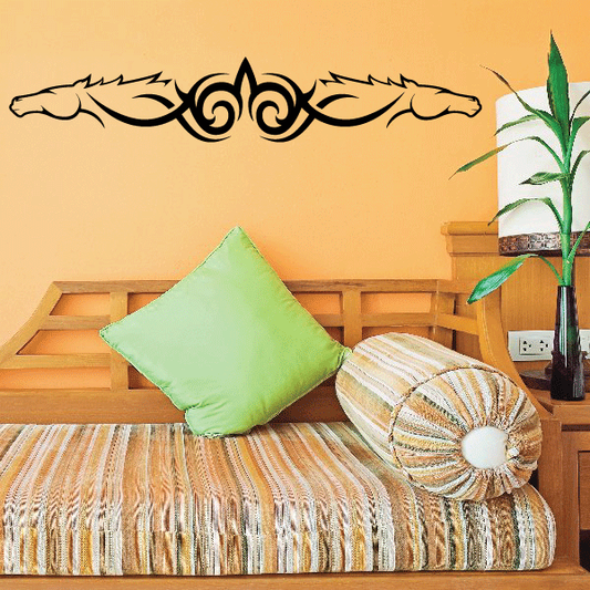 Symmetrical tribal horse head wall decal, black ornate design