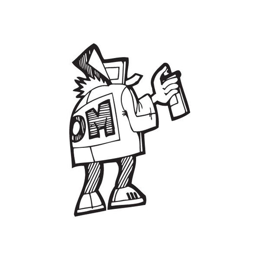 Black and white robot spray paint can decal