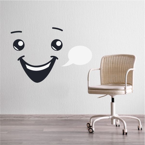 Talking face expression wall decal with smiling face and speech bubble, vinyl