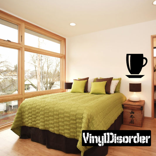 Coffee mug on plate wall decal with bold black outline