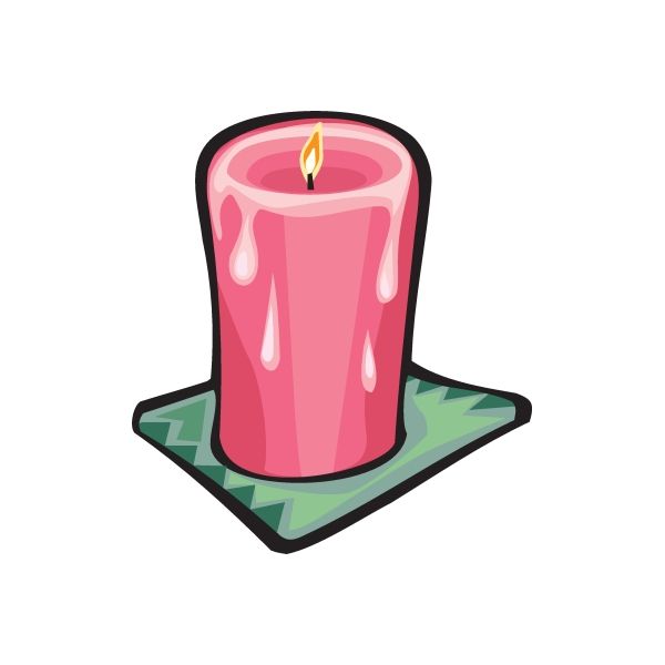 Tall red candle sticker with lit flame and dark base pad