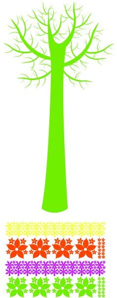 Tall Tree with Colorful flowers and Butterfly Kit - Wall Decals