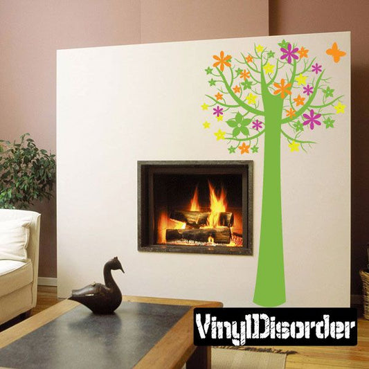 Tall Tree with Colorful flowers and Butterfly Kit - Wall Decals