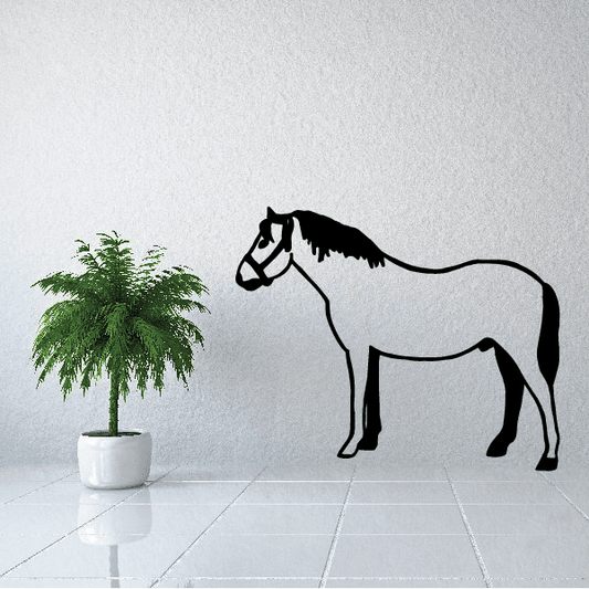 Standing horse wall decal with black and white outline