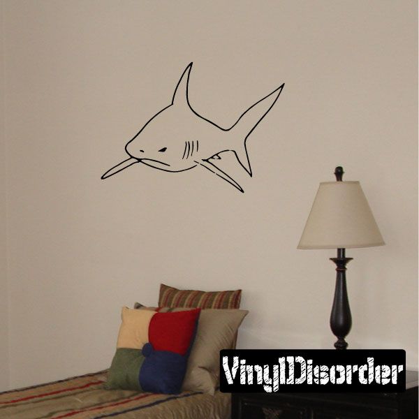 Shark wall decal with simple outline and fins, friendly cartoon style