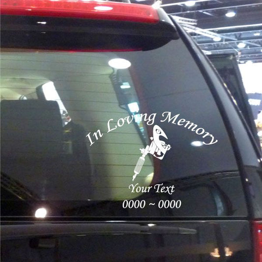 In Loving Memory decal with tattoo artist skeleton, 'Your Text' and numbers