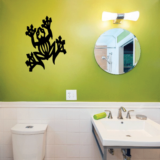 Black frog tattoo wall decal with raised-legs design