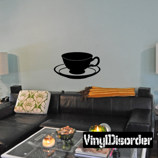 Tea cup on plate wall decal with black cup and matching saucer