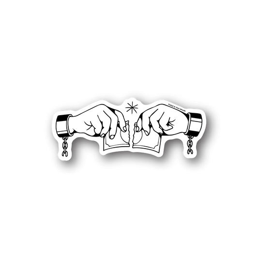 Vinyl sticker with white hands tearing a money bill graphic