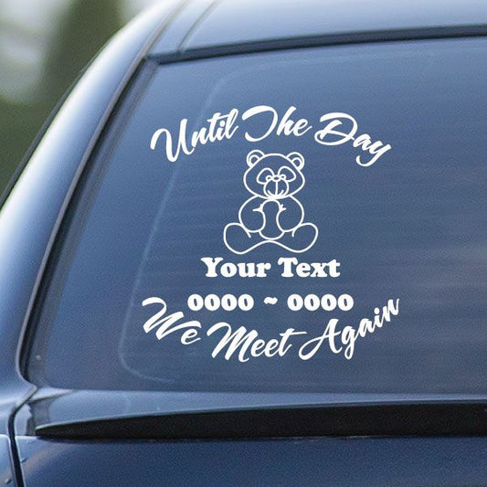 Custom memorial teddy bear car decal with script text and bear graphic