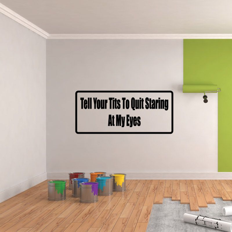 Wall decal with bold black quote text inside a white outlined rectangle