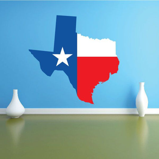 Texas flag state-shape sticker with blue star and red-and-white stripes