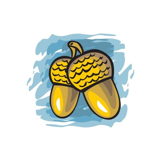 Thanksgiving acorn sticker with two brown-and-gold acorns and caps