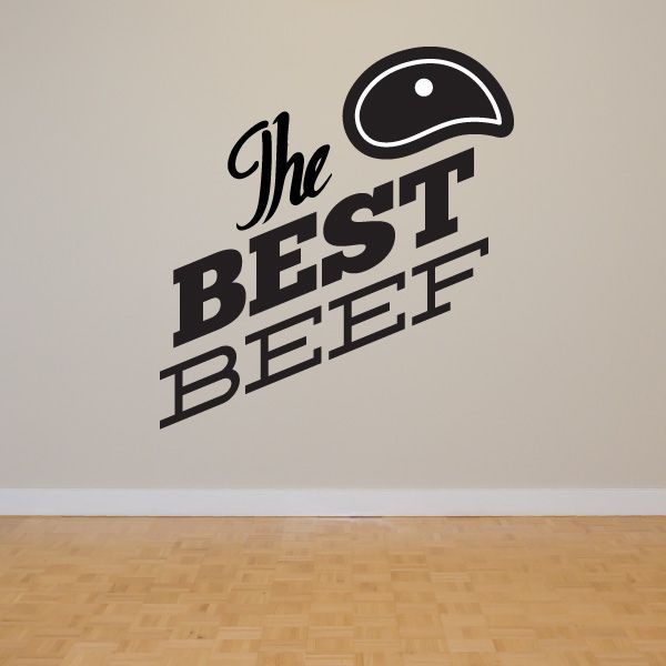 Beef decal with text 'The BEST BEEF' and taco-style helmet graphic