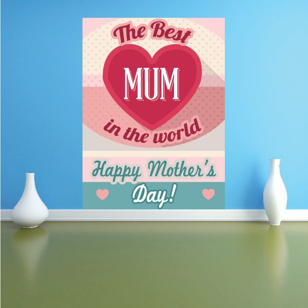 Mother's Day sticker: red heart 'MUM' with 'The Best' and 'Happy Mother's Day!'