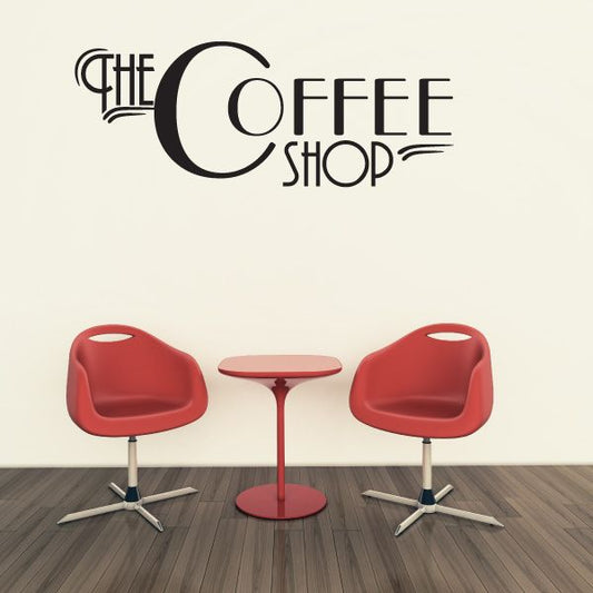 Coffee shop wall decal with black 'The Coffee Shop' lettering