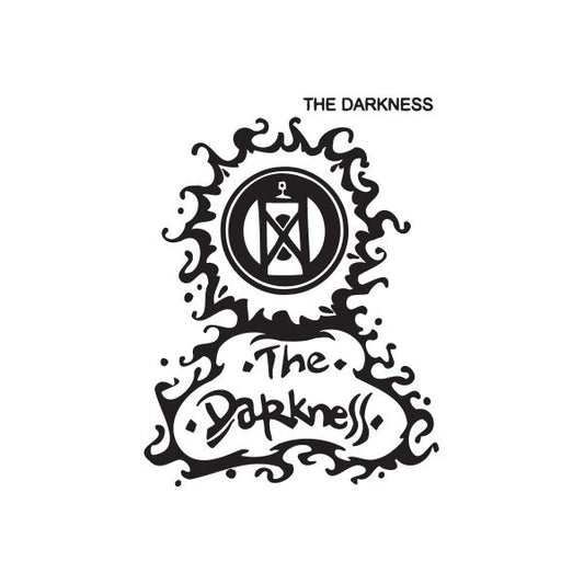 Graffiti-style wall decal, black circular band and “The Darkness” lettering