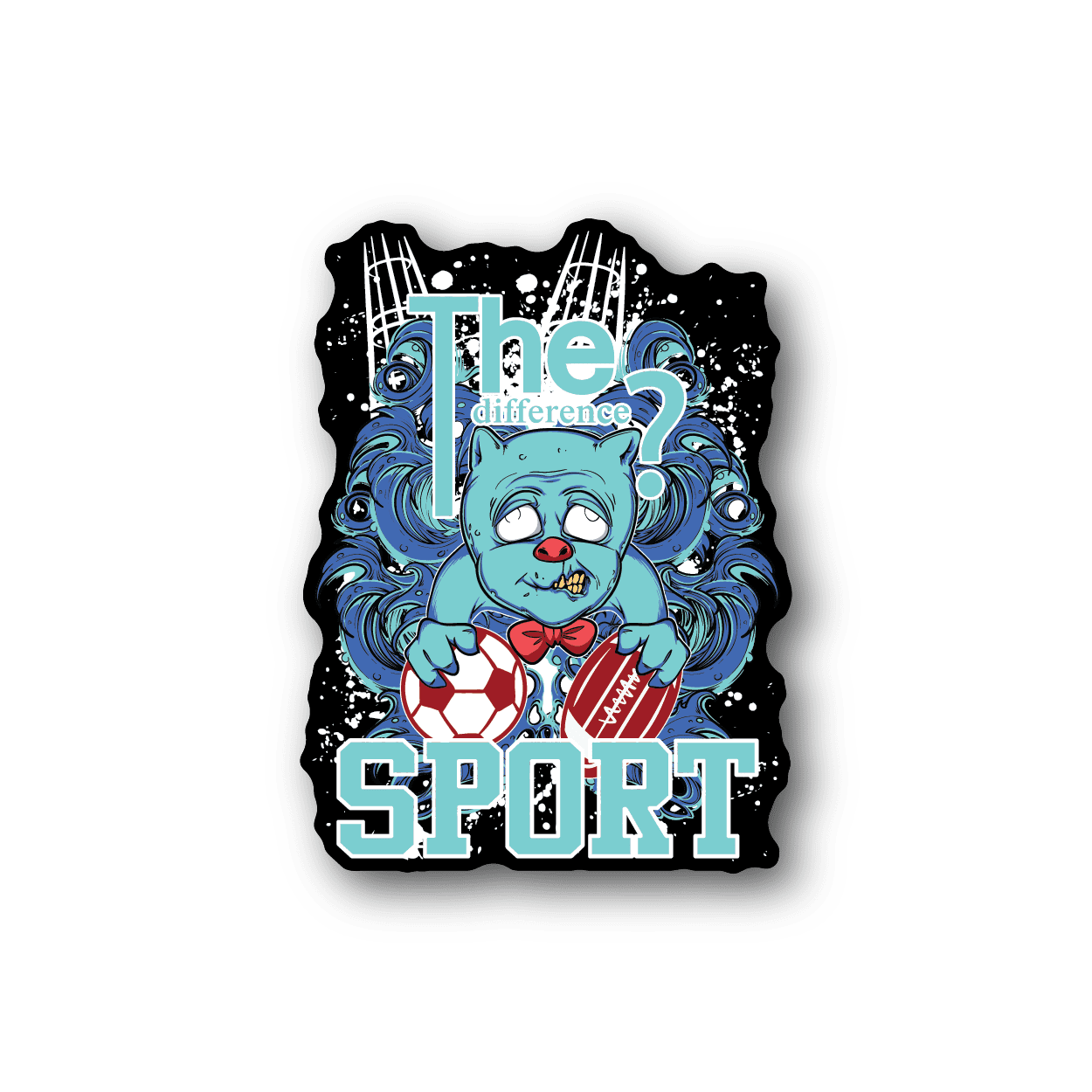 Vinyl football sticker with teal cartoon girl and soccer ball, reads 'The Difference Sport'.