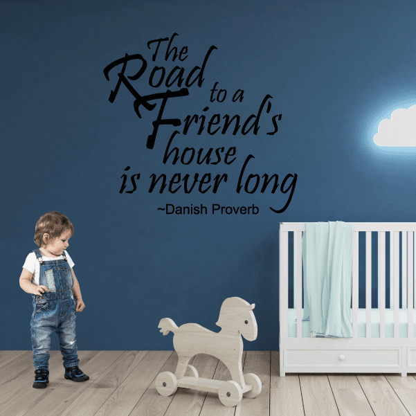 Danish proverb wall decal with horse on rocking cart and quote text