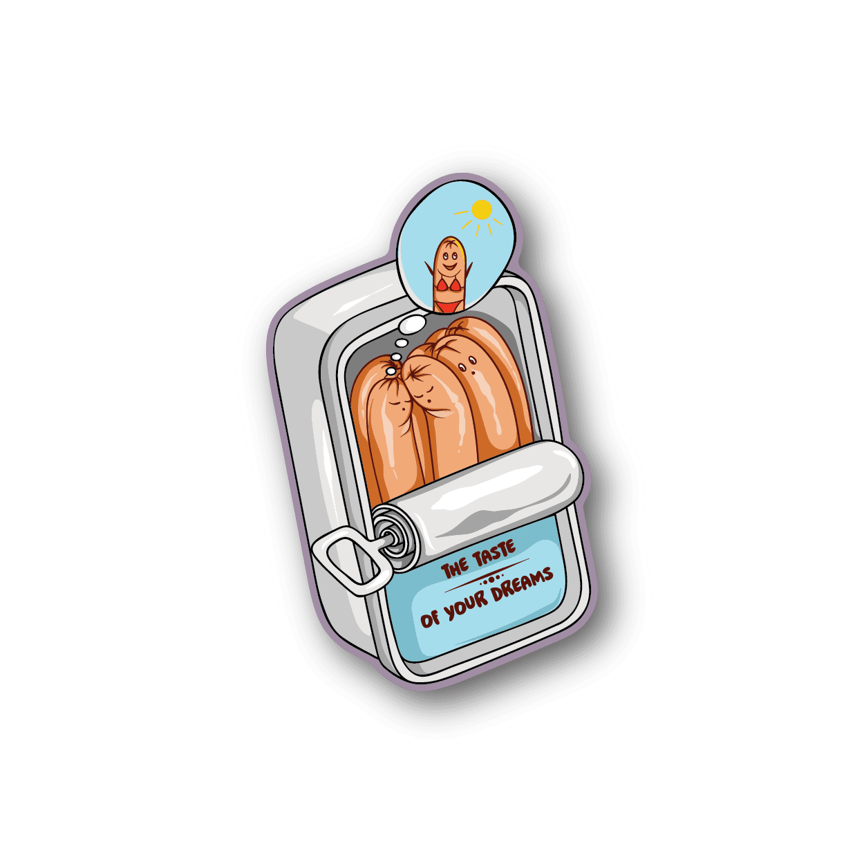 Vinyl sticker featuring cartoon face in a drawer with “The Taste of Your Dreams”