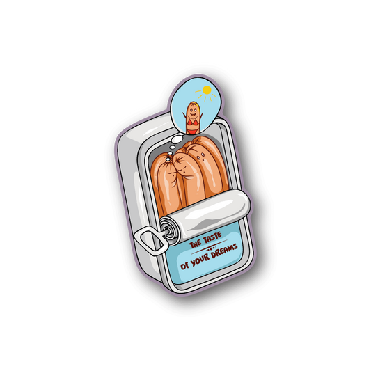 Vinyl sticker featuring cartoon face in a drawer with “The Taste of Your Dreams”