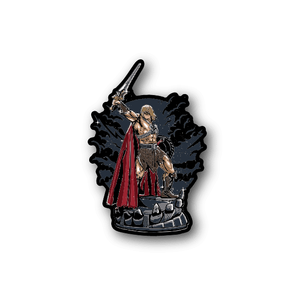 Warrior vinyl sticker with sword-wielding knight in cloak and crown, dark ink