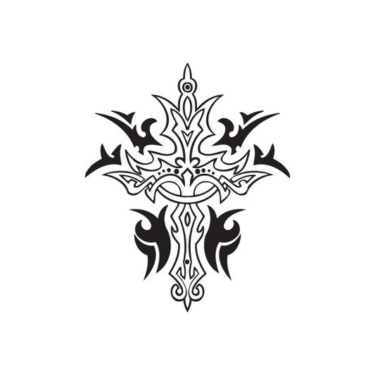 Image of Thin Intricate Cross with Tribal Fire Decal