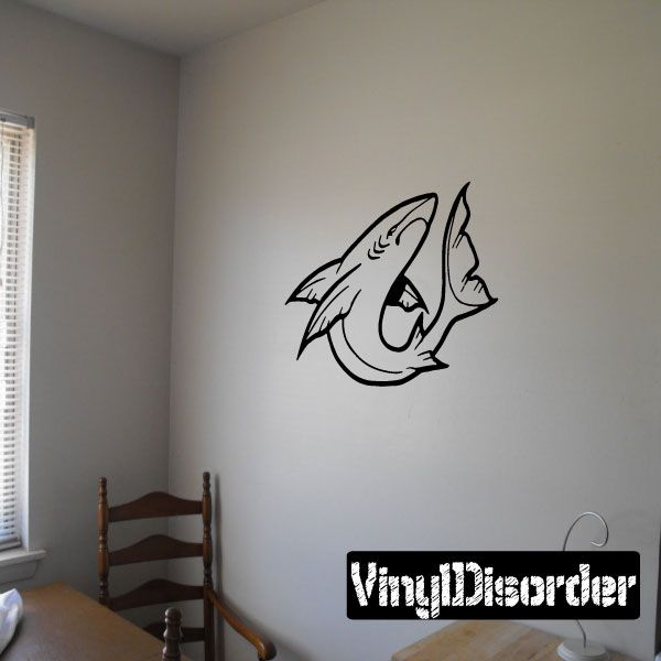 Oceanic white tip shark wall decal, black thrashing design
