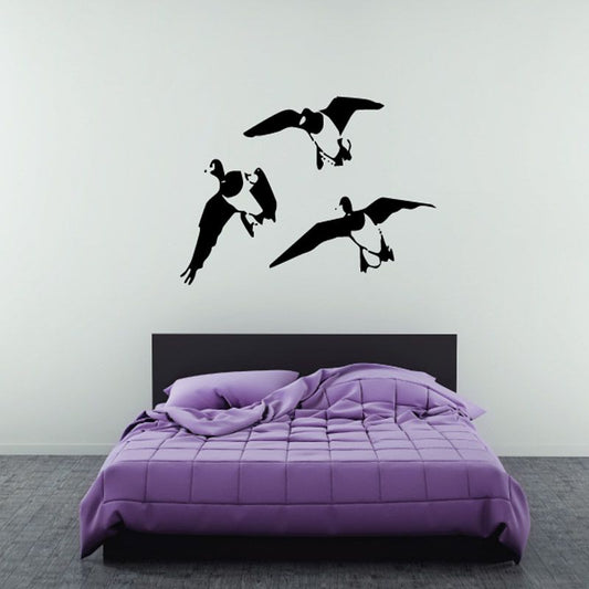 Three ducks flying decal, three black bird silhouettes in flight