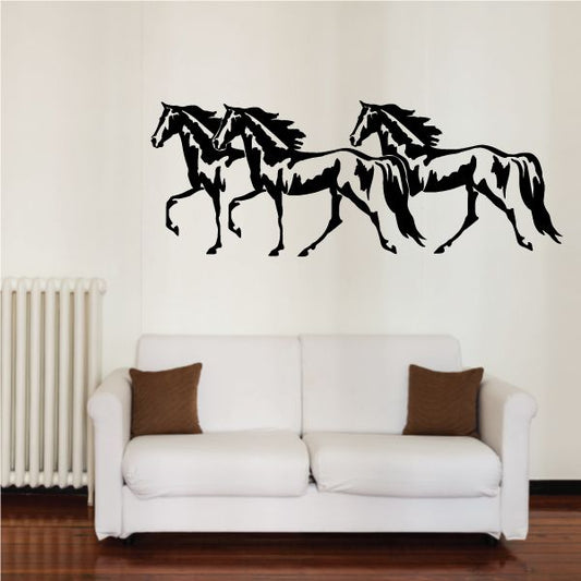 Three horses walking decal, black horse silhouettes in a row
