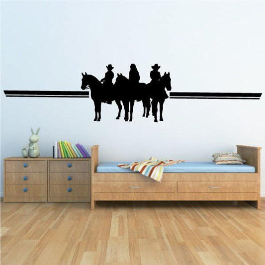 Horse riding wall decal with three rider silhouettes in black