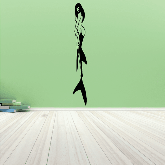 Mermaid tail decal with black shark-like silhouette, swimming pose