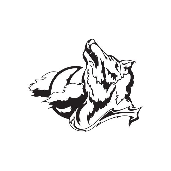 Howling wolf and moon vinyl decal, black and white graphic