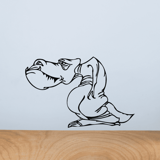 Tired T-rex wall decal, black outline dinosaur with drooping, resting pose