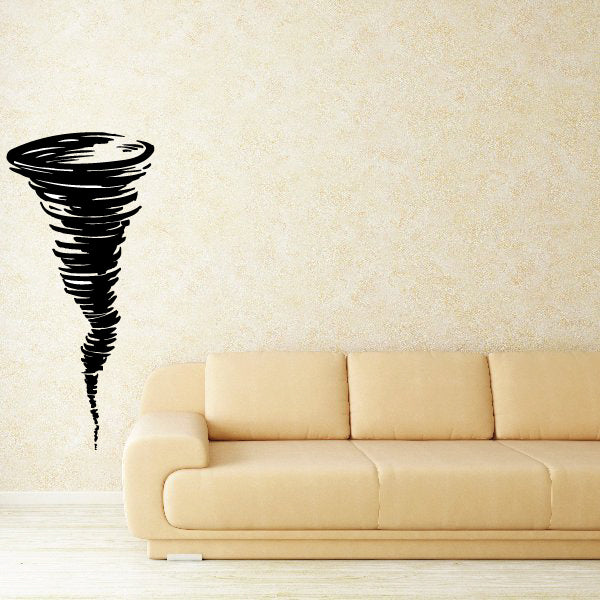 Tornado-themed sticker applied on a living room wall