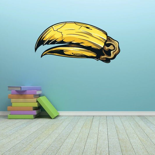 Toucan skull sticker with yellow beak and black-outlined skull design