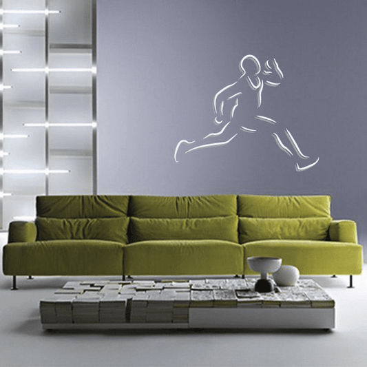 Meet Day Competition Runner Track and Field Wall Vinyl Sticker featuring meet day competition runner for custom sports decor in custom size and color