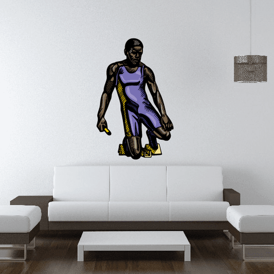 Speed Competition Runner Track and Field Meet Vinyl Sticker featuring speed competition runner for custom sports decor in custom size and color