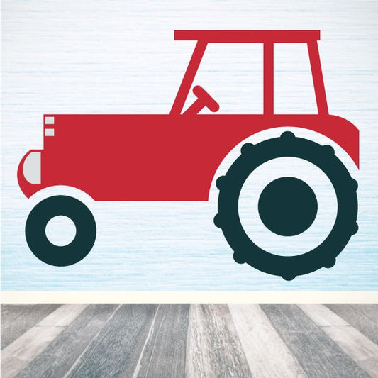 Red tractor sticker with black wheels and white detailing